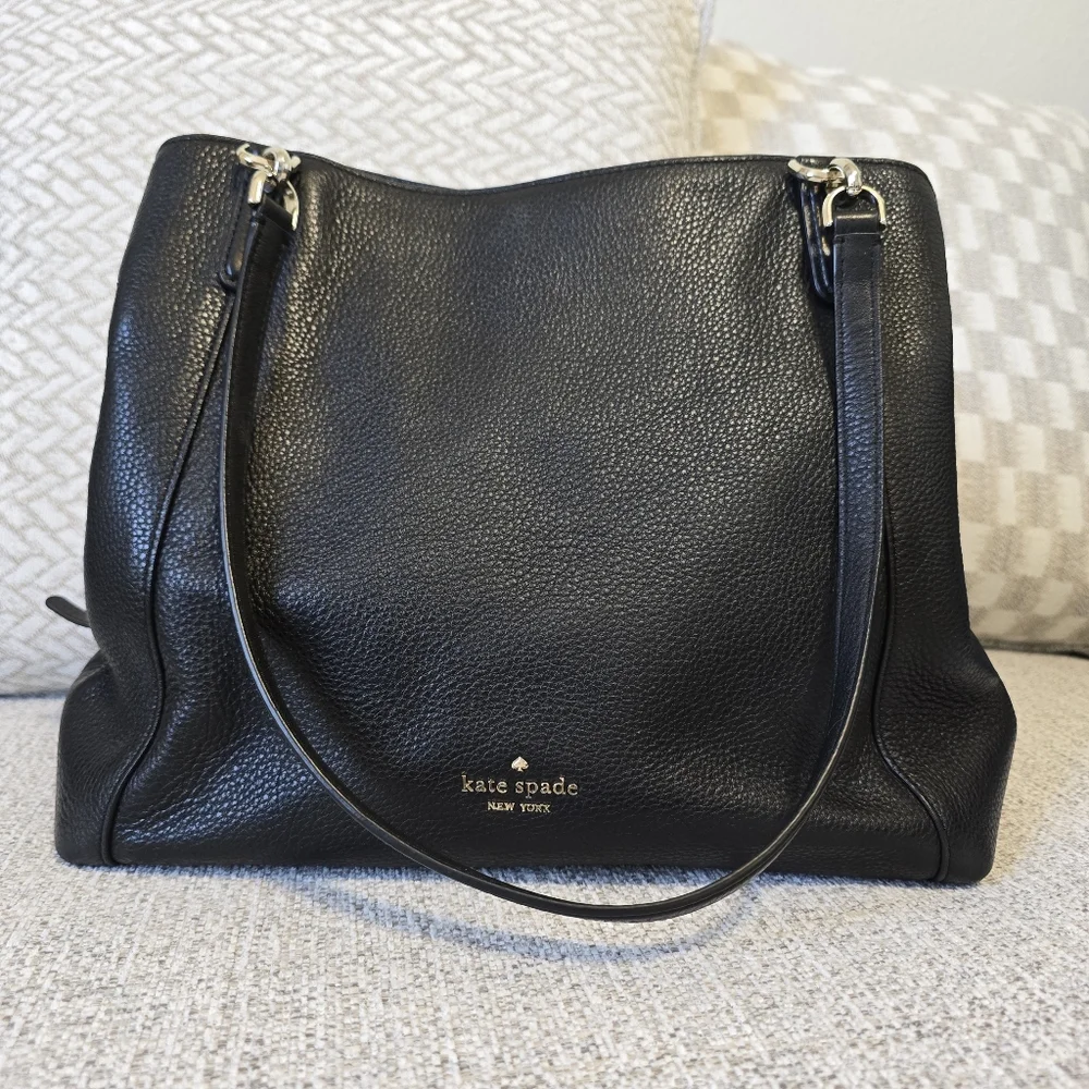 ♡ Kate Spade Black Leather Tote Bag EUC - Picture 2 of 11